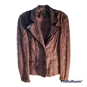 🎀 Bisou Bisou Michele Bohbot Purple Lace Black Trim Button Up Blazer, Sz 4